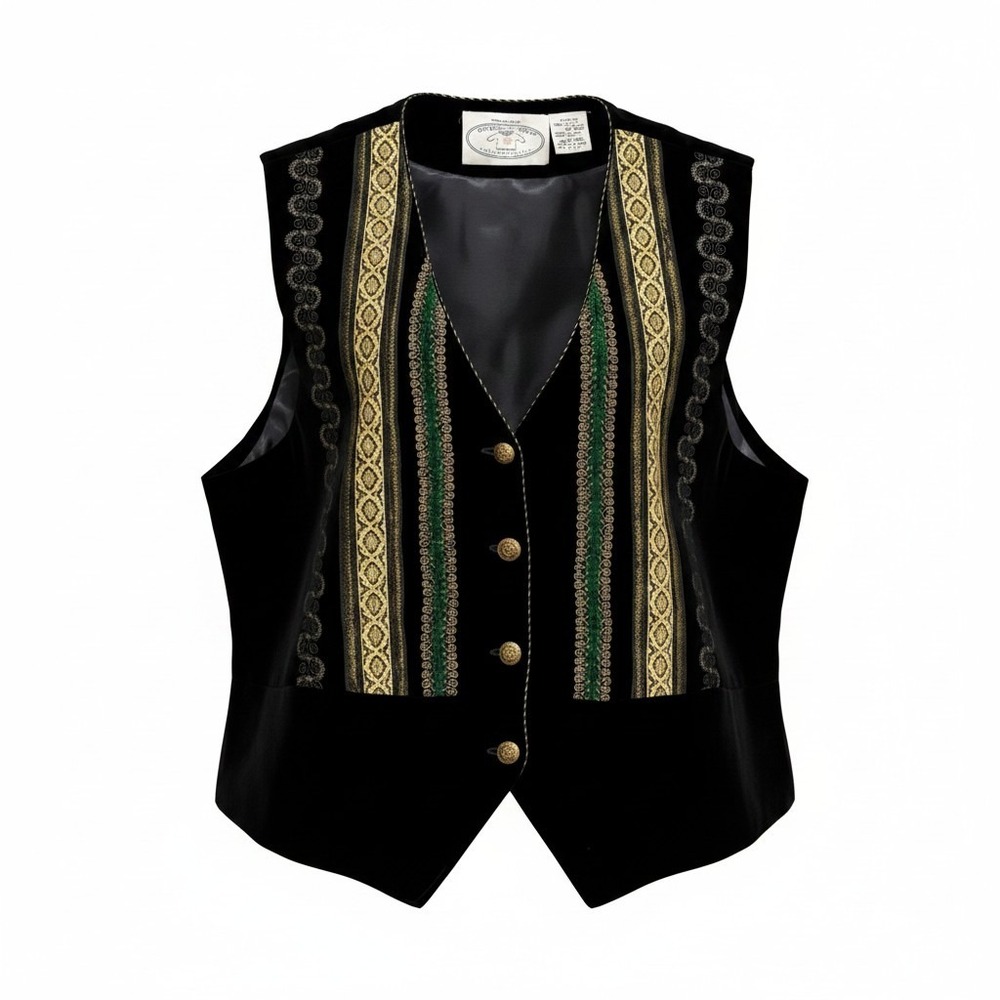 Vintage 90s Eagle's Eye Velvet Vest Womens XL Black Embroidered Silk Whimsigoth